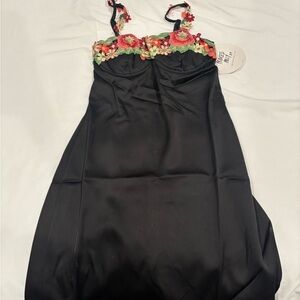Princess Polly Black Dress with Floral Embroidery